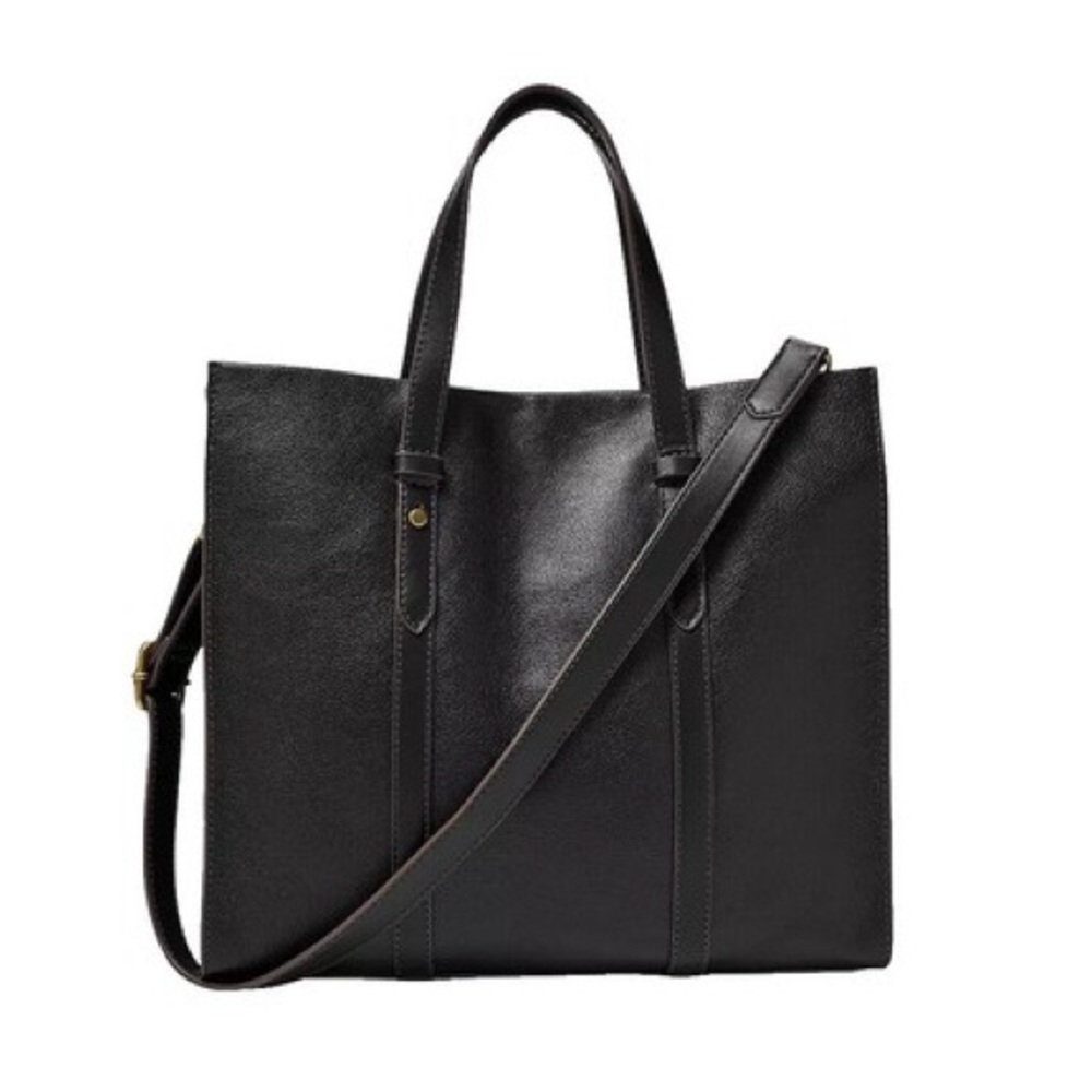 Fossil Black Leather Messenger Bag with Adjustable Strap